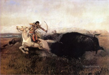  americano Pintura al %C3%B3leo - Indios cazando Indios búfalo americano occidental Charles Marion Russell
